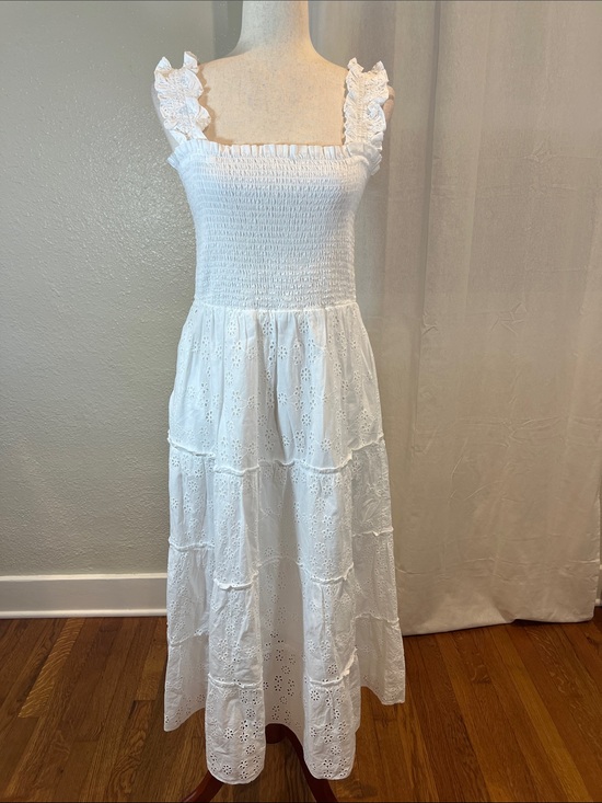 Quince Dresses & Skirts - Quince Cotton White Eyelet Smocked Maxi Dress with Ruffle Straps. Size M. NWT